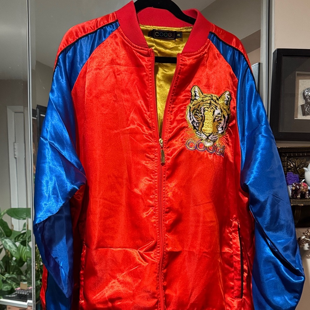 COOGI Red and Blue Tiger Embroidered Bomber Jacket
